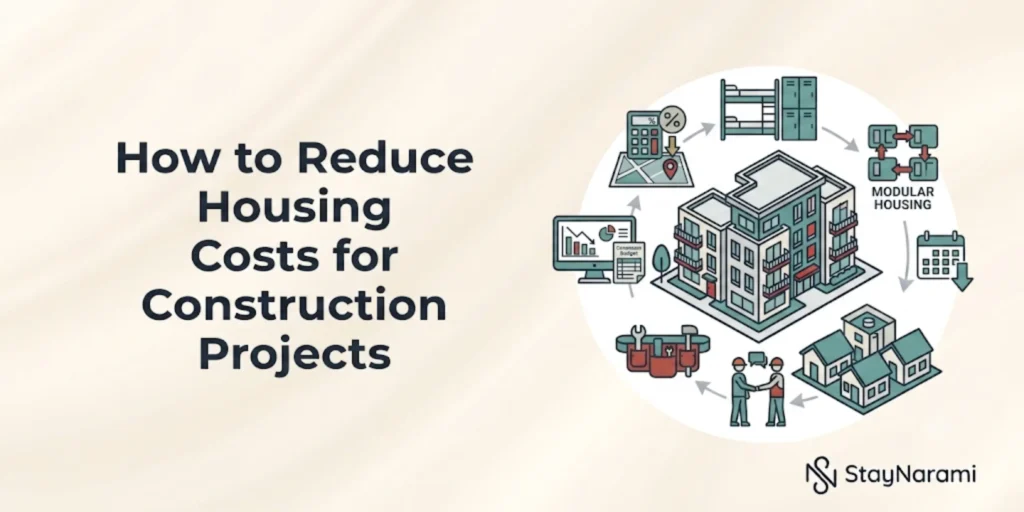 Construction crew staying in cost-effective workforce housing near a job site