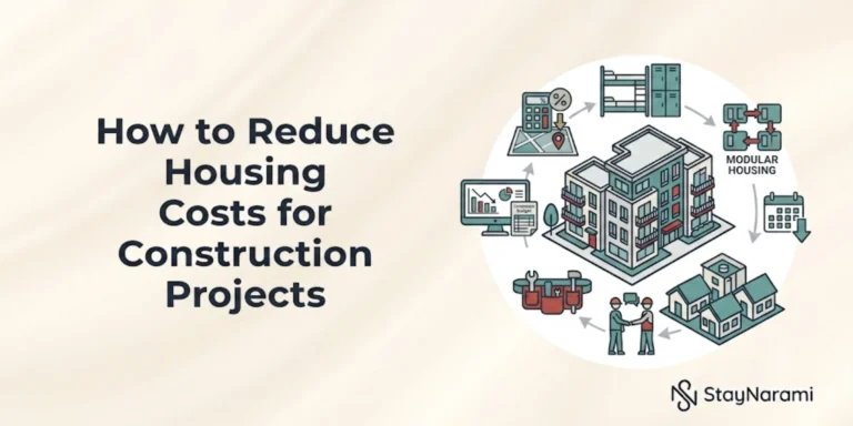 Construction crew staying in cost-effective workforce housing near a job site