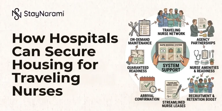 Illustration of how hospitals can secure housing for traveling nurses, showing furnished stays near the facility.
